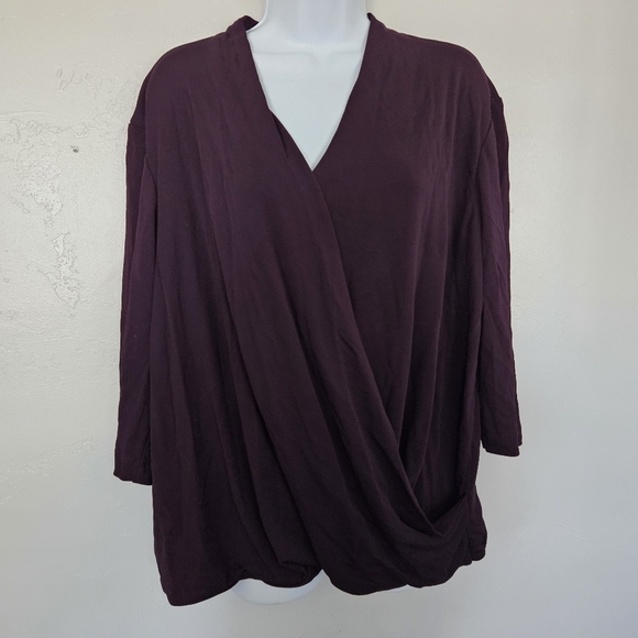 M.M. LaFleur Womens +3 Dark Purple Plum Quarter Sleeve Draped Front Blouse 22 24 - Picture 1 of 7
